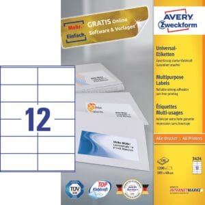 Avery Zweckform 3424 Ultragrip universele etiketten 105 × 48 mm - 12 per vel, 100 vel — productfoto 2