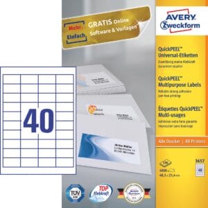 Avery Zweckform 3657 universele etiketten Ultragrip - 48,5 × 25,4 mm, 40 per vel, 100 vel — productfoto 2