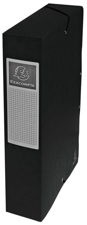 Zwarte Exacompta Exabox elastobox van karton voor A4 met rugetiket