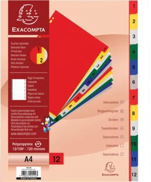 Exacompta numerieke tabbladen A4 met 12 kleurtabs en indexblad