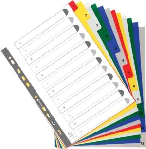 Exacompta numerieke tabbladen A4 - 12 kleurtabs, PP 12/100e, met indexblad — productfoto 2