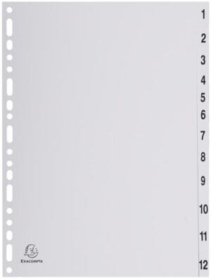 Exacompta tabbladen numeriek voor ft A4, uit PP, grijs, 12 tabs — alfabetische tabbladen