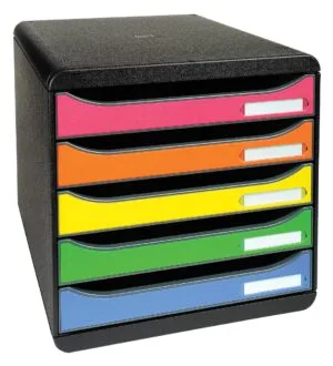 Exacompta ladenblok Big-Box Plus Classic met vijf gekleurde laden in zwart kader