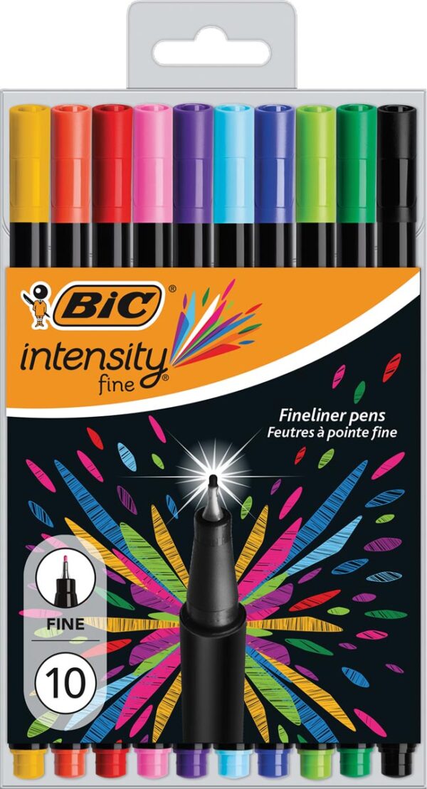 Bic fineliner Intensity, fijn, etui van 10 stuks in geassorteerde kleuren