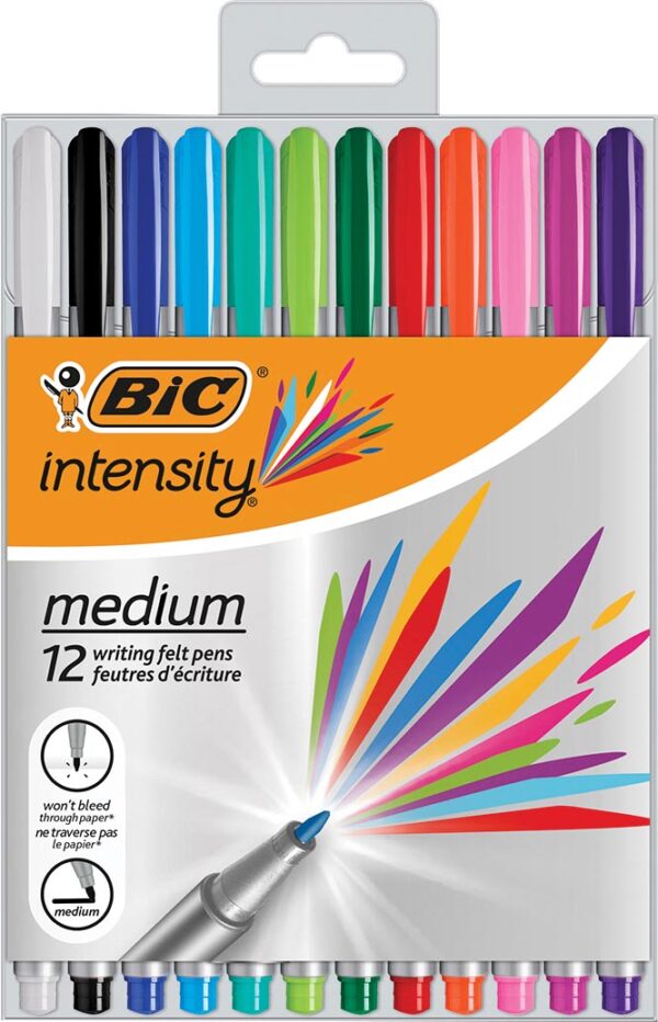 Bic fineliner Intensity, medium, etui van 12 stuks in geassorteerde kleuren