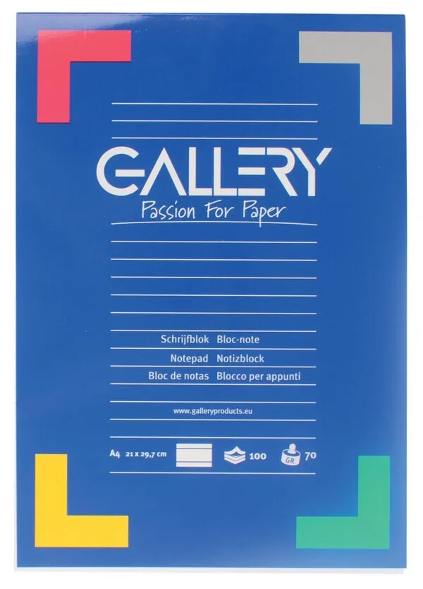 Gallery schrijfblok, ft A4, gelijnd, 100 vel, kopgelijmd
