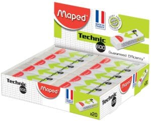 Witte Maped Technic 600 potloodgum in kartonnen beschermetui, doos van 20 stuks