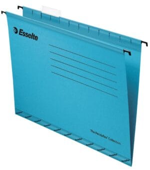 Doos met 25 blauwe Esselte Classic hangmappen voor laden in A4-formaat