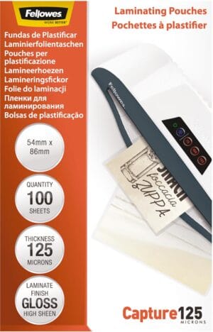 Pak Fellowes Capture125 lamineerhoezen van 54 × 86 mm met 100 transparante hoezen
