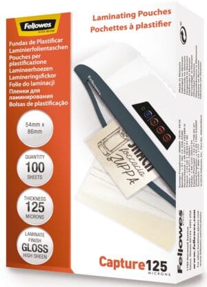 Fellowes Capture125 lamineerhoes 54 × 86 mm - 250 micron (2 × 125 micron), pak van 100 stuks — productfoto 2