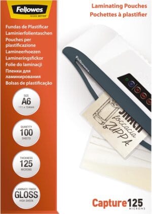 Pak Fellowes Capture125 lamineerhoezen A6 van 250 micron met 100 stuks
