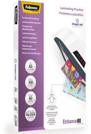 Fellowes Enhance80 lamineerhoes A5 - 160 micron (2 × 80), glanzend, pak van 100 stuks — productfoto 2