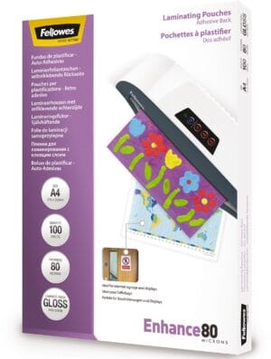 Fellowes Enhance80 zelfklevende lamineerhoezen A4 - 160 micron (2 Ć 80 micron), pak van 100 stuks ā productfoto 2