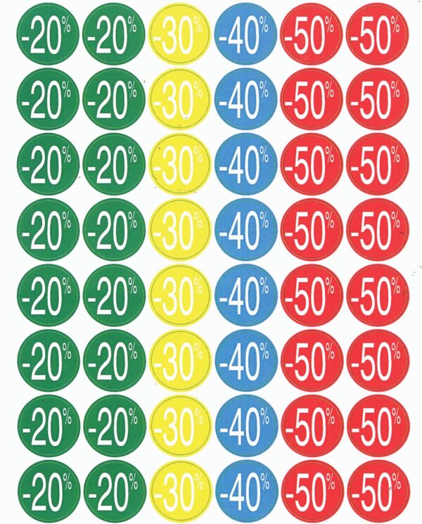 Agipa Kortinglabel van -20% tot - 50%, geassorteerde kleuren