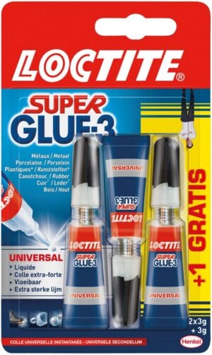 Blister Loctite Super Glue Universal secondelijm met 3 tubes van 3 g, 2 plus 1 gratis