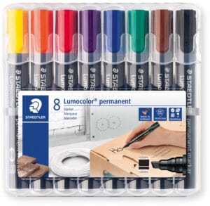 Etui van 8 Staedtler Lumocolor 350 permanent markers met schuine punt in geassorteerde kleuren