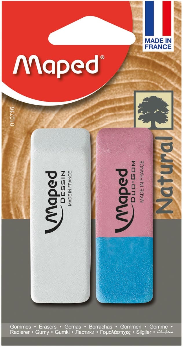 MAPED Gomma Duo-Gom Larga Blu/Rossa - Gomma Per Matita E Inchiostro, 64x22x11 Mm