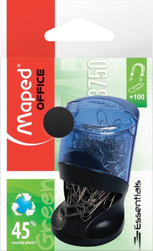 Maped papierklemhouder Essentials Green, grijs/zwart, met 100 paperclips - Afbeelding 2
