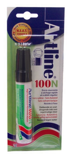 Artline 100N permanent marker zwart met schuine punt op blister