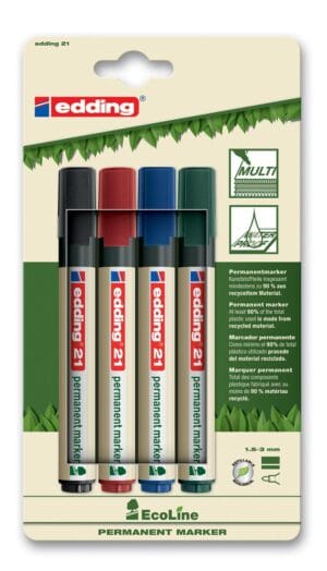 Edding permanent marker Ecoline e-21 set van 4 stuks in geassorteerde kleuren — permanent markers