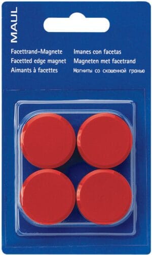 MAUL magneet Solid, 32 mm, trekkracht 800 gr, blister van 4 stuks, rood