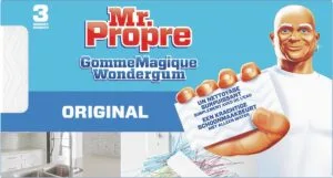 Drie witte Mr. Proper wondergommen Original van 32 g per stuk
