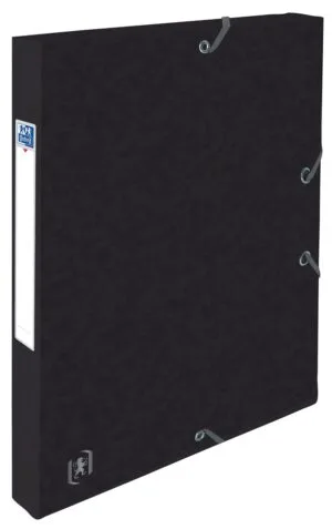Zwarte Elba Oxford Top File+ elastobox voor A4 met elastosluiting en rugetiket
