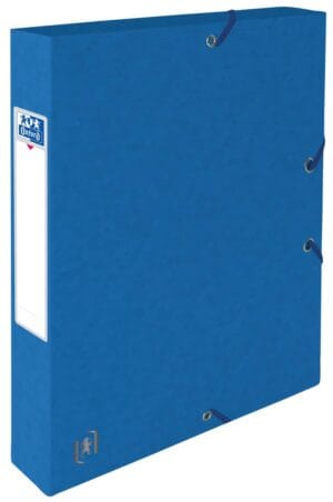 Blauwe Oxford Top File+ elastobox voor A4 met rug van 4 cm en elastosluiting