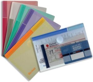 Zes transparante Tarifold Collection Color documentenmappen A6 met velcro-sluiting in assorti kleuren