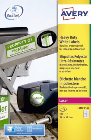 Vel met Avery ultra-sterke witte etiketten van 99,1 x 38,1 mm
