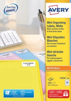 Doos Avery witte laseretiketten QuickPeel 45,7 × 25,4 mm op A4-vellen