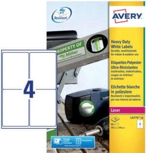 Avery L4774-20 ultra-sterke etiketten A4 - 99,1 × 139 mm, 80 etiketten, wit — productfoto 2