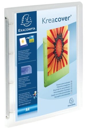 Exacompta Kreacover personaliseerbare ringmap A4 Maxi in transparant wit met vier D-ringen