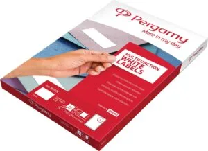 Pergamy witte etiketten, ft 38,1 x 21,2, rechte hoeken, pak van 6500 etiketten — multifunctionele etiketten
