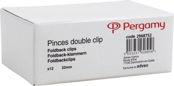 Pergamy foldbackclip 32 mm, zwart, doos van 12 stuks - Afbeelding 2