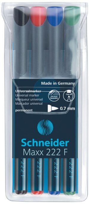 Schneider permanent marker Maxx 222, etui van 4 stuks in geassorteerde kleuren — permanent markers