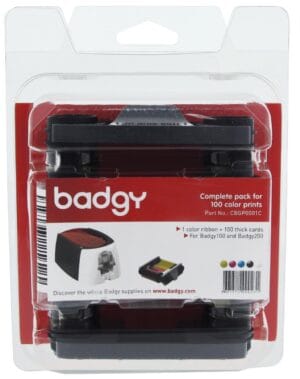 Pakket van 1 x kleurenlint en 100 blanco kaarten van 0,76 mm voor Badgy100 of Badgy200 — toebehoren