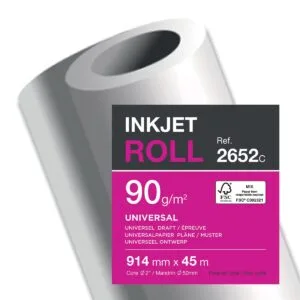 Rol Clairefontaine plotterpapier van 914 mm × 45 m, 90 g/m², wit