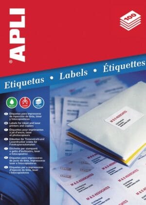 Apli etiketten ft 63,5 x 38,1 mm (b x h), ronde hoeken, 525 stuks, 21 per blad (1992) — multifunctionele etiketten