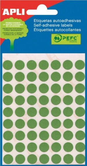 Apli ronde etiketten in etui diameter 10 mm, groen, 315 stuks, 63 per blad (2054) — etiketten in kleinverpakking 2054