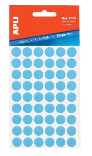 Apli ronde etiketten in etui diameter 13 mm, blauw, 175 stuks, 35 per blad (2056) — etiketten in kleinverpakking 2056