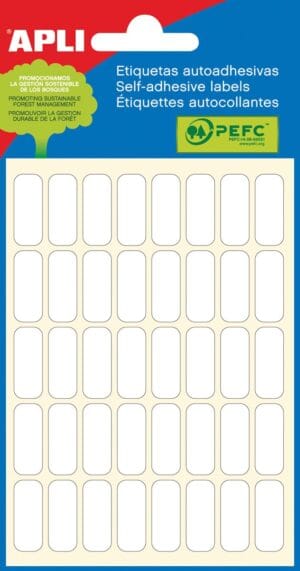 Vel met witte Apli etiketten van 8 x 20 mm, 40 stuks per vel