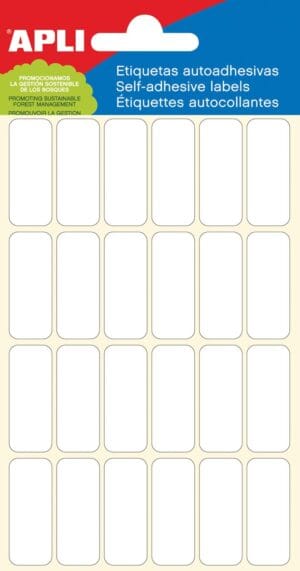 Blister met Apli witte rechthoekige etiketten van 12 x 30 mm, 144 stuks