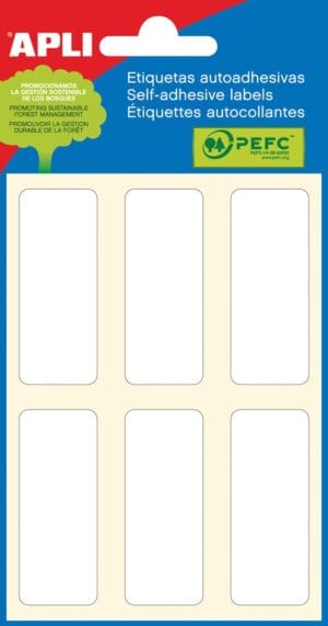 Apli witte etiketten ft 20 x 50 mm (b x h), 36 stuks, 6 per blad (2677) — etiketten in kleinverpakking