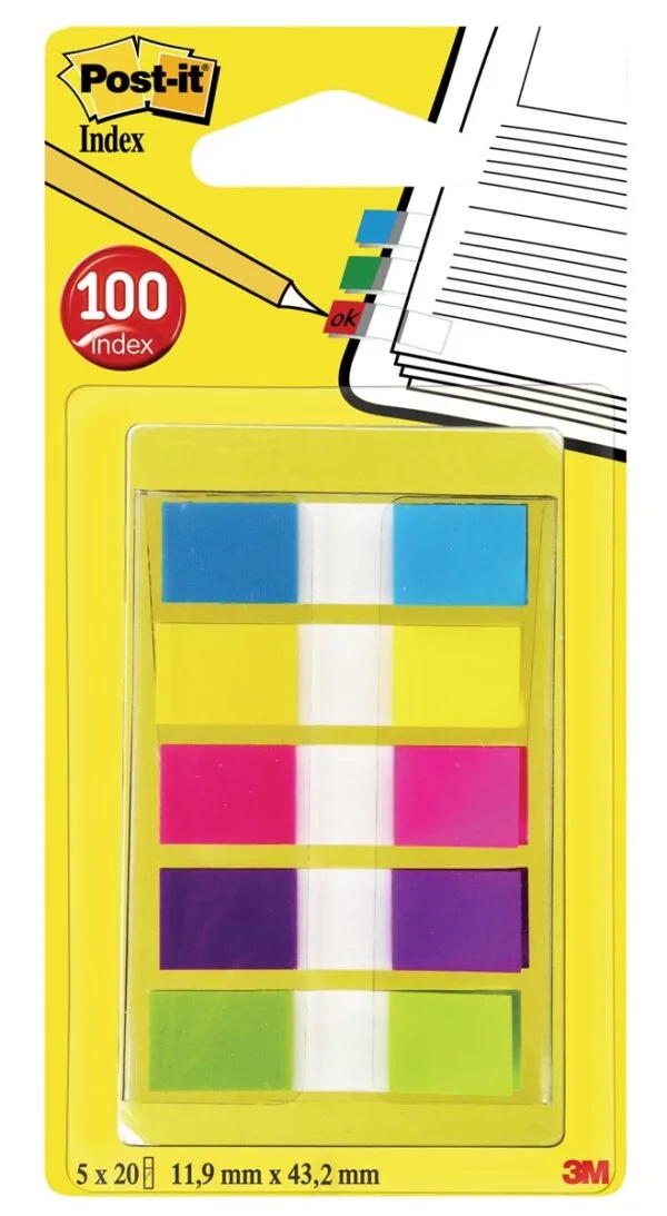 Post-it Index Smal, ft 11,9 x 43,2 mm, blister met 5 kleuren, 20 tabs per kleur - Afbeelding 2