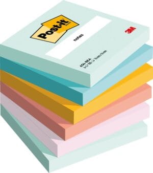 Pak met zes Post-it Notes Beachside memoblokken van 76 bij 76 mm in vijf kleuren