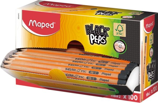 Maped potlood Black'Peps HB, zonder gum, kartonnen displaydoos van 100 stuks