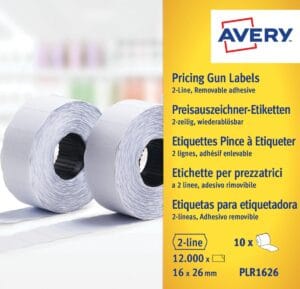 Rollen Avery PLR1626 prijstangetiketten van 26 x 16 mm in wit