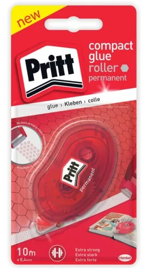 Pritt lijmroller Compact permanent met 8,4 mm lijmtape en beschermdop, op blister