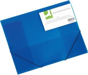 Blauwe Q-CONNECT elastomap A4 van transparant PP met drie kleppen en elastieksluiting